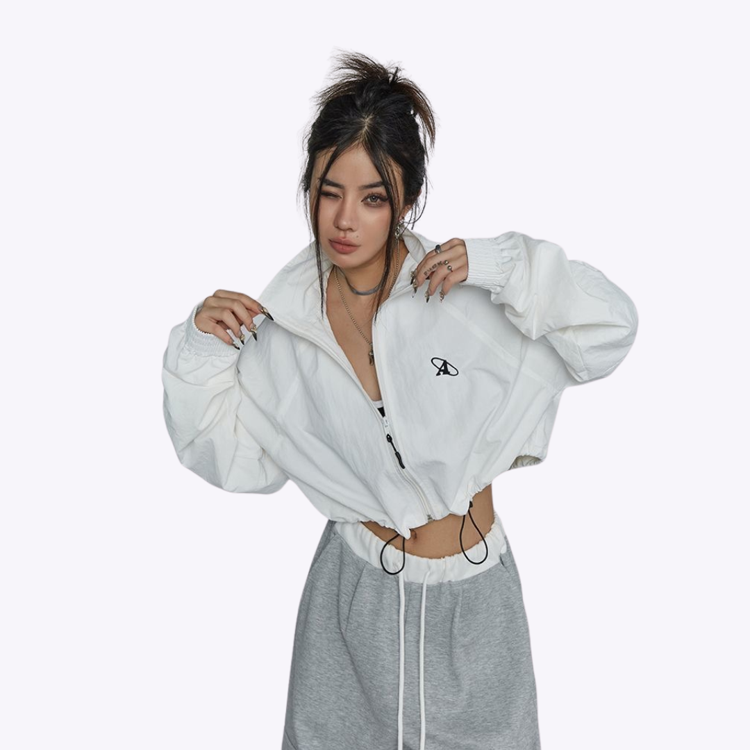 Image of Cropped Zipped Windbreaker Jacket